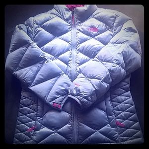 Silver North Face Puffer with pink detail ❄